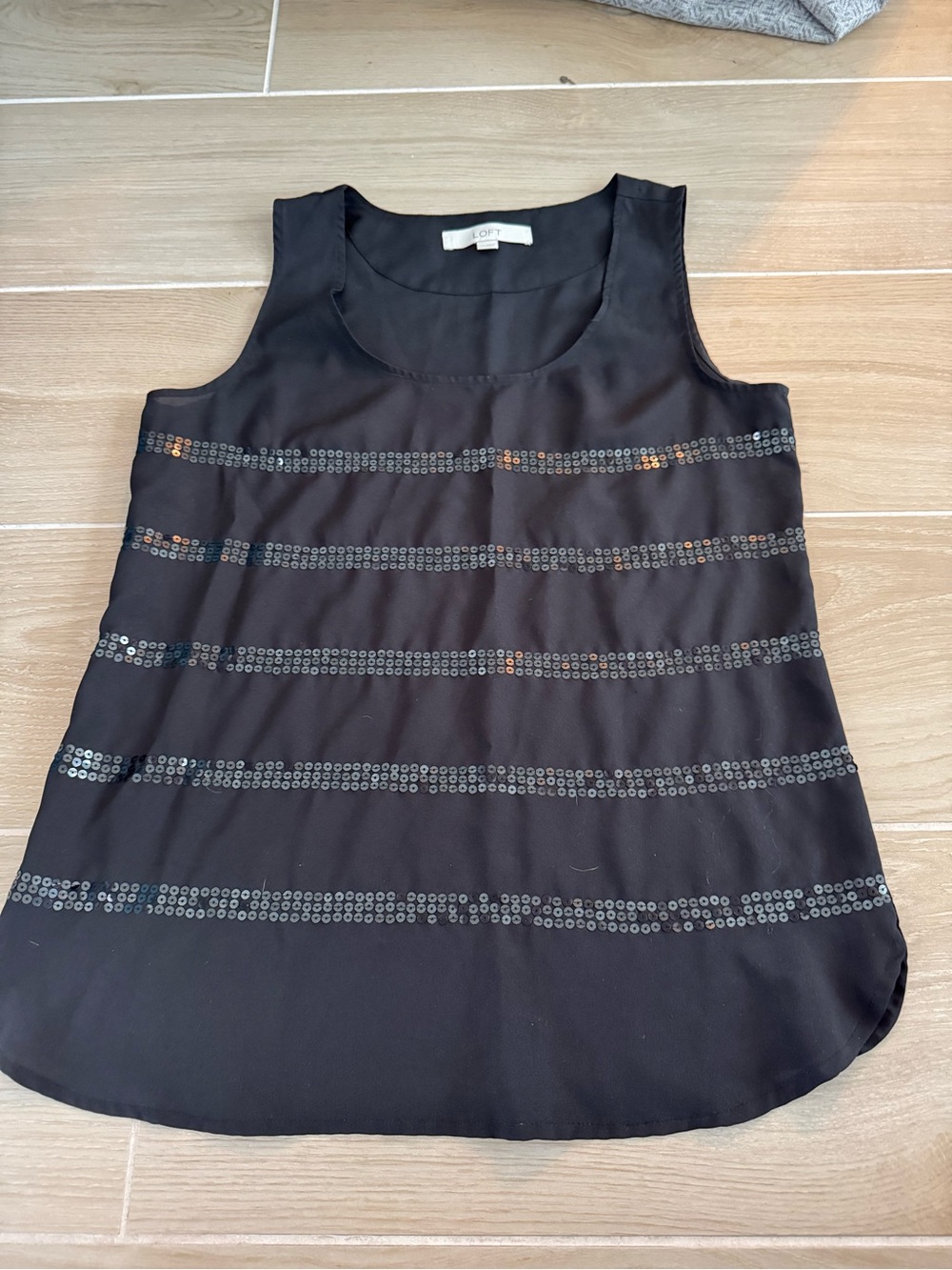 LOFT Black Sleeveless Sequin Stripe Shell